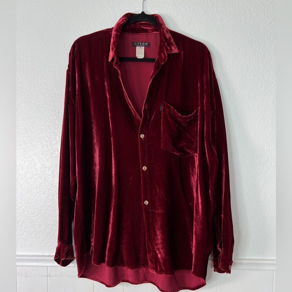 Vintage CITRON soft velvet burgundy shirt M